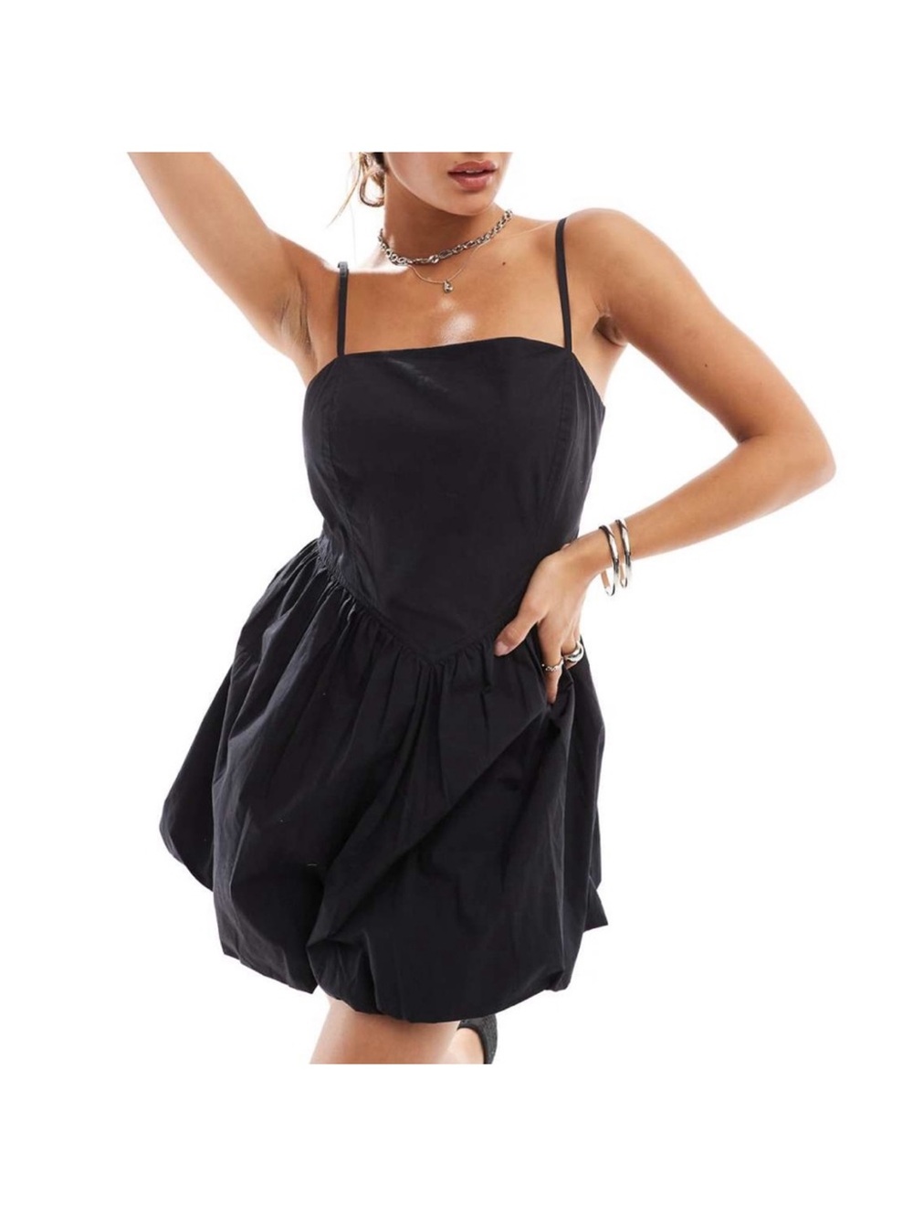 Cotton On Black Bubble Hem Mini Dress Size 6 Spaghetti Strap